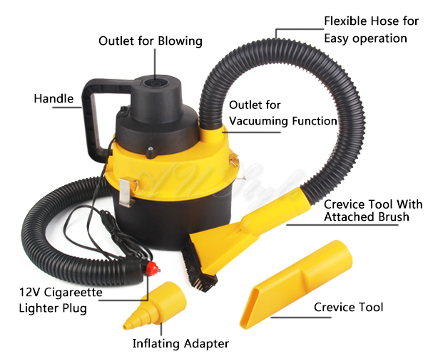 Portable Handheld Car Vacuum Cleaner 12V Vehicle Auto Dust Wet /& Dry Yellow