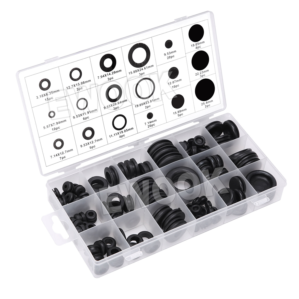 125PCS Rubber Grommet Assortment Set Fastener Kit Blanking 18 Popular